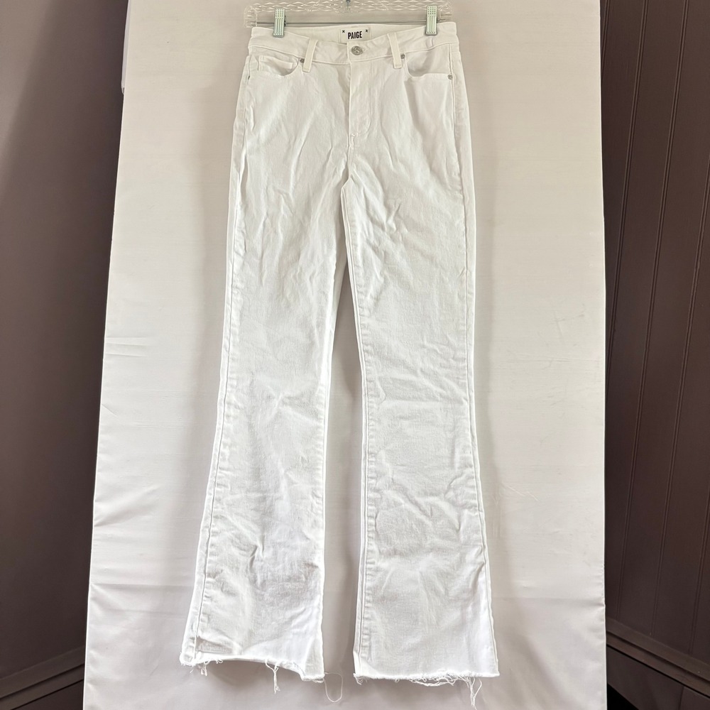 Paige High Rise Laurel Canyon Flare Jeans Crisp White Raw Hem W4520 Size 27
